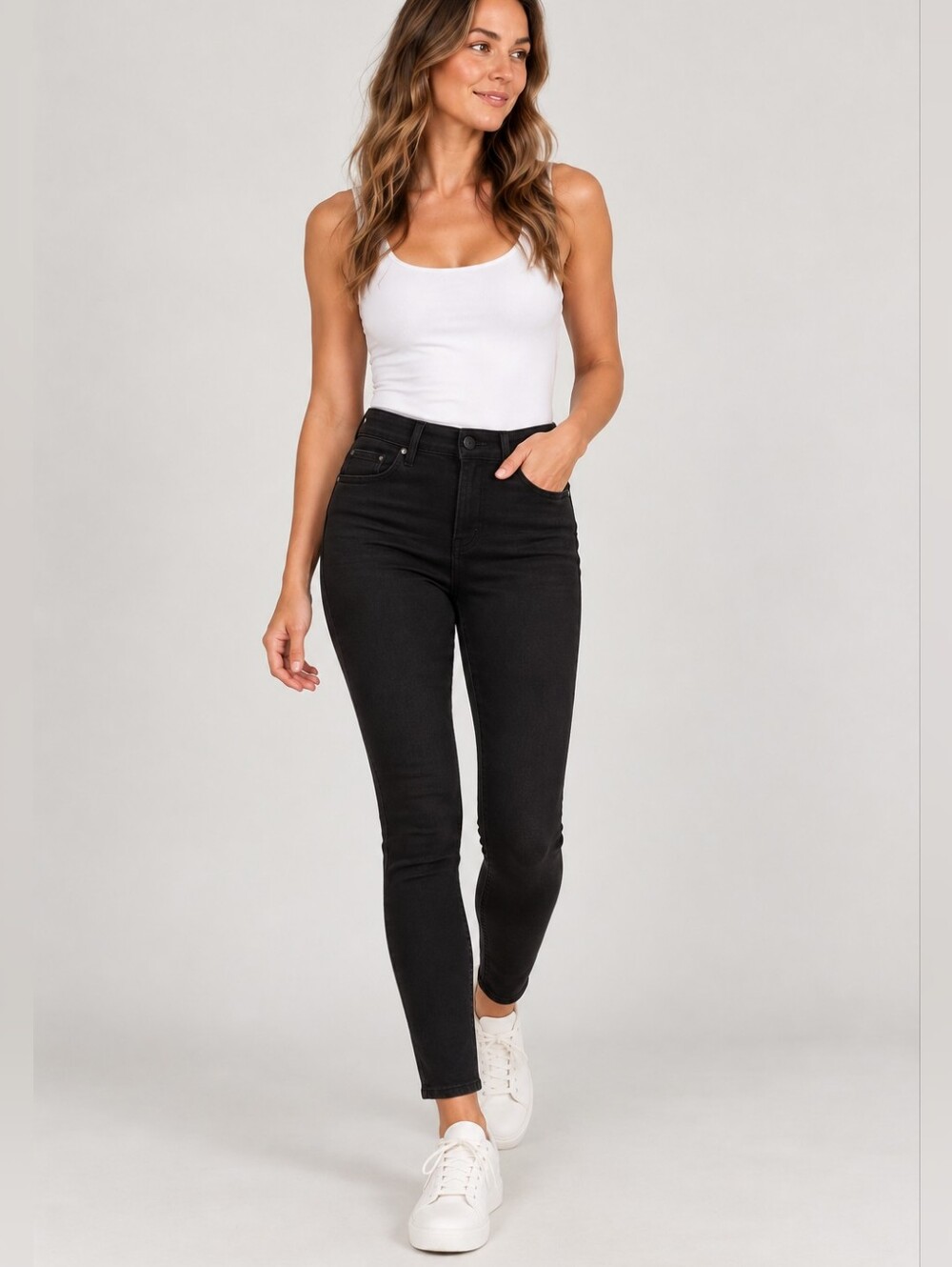 PAIGE Transcend Hoxton Ankle Skinny Jeans Black Shadow Size 25